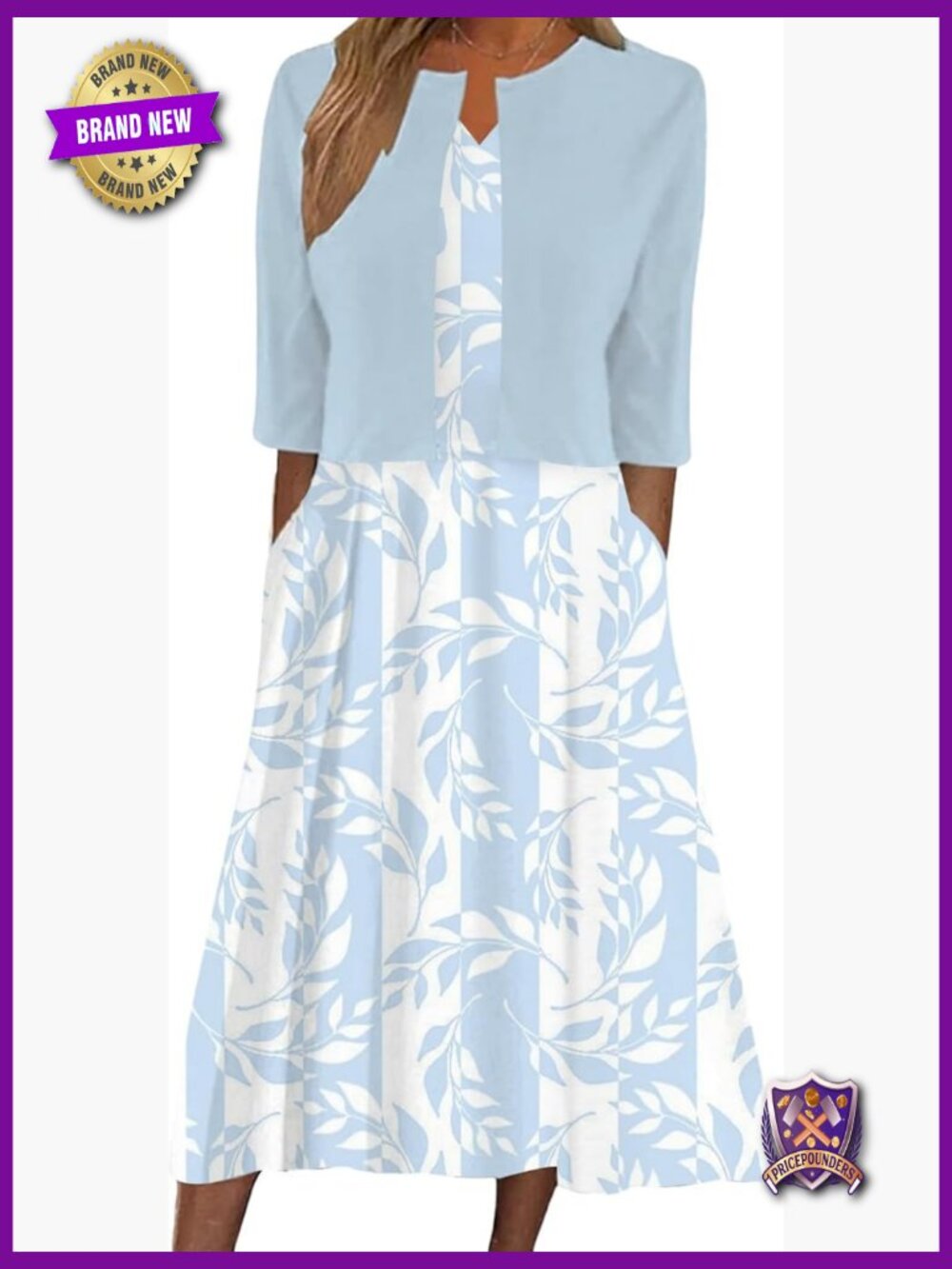 2 Piece Floral Print Midi Dress Set Half Sleeve V-Neck with Jacket